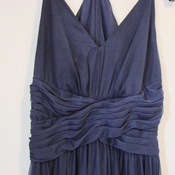 David's Bridal Bridesmaid Dress Marine Navy Blue Ruched Prom Wedding Size 0 Zero - Picture 10 of 16